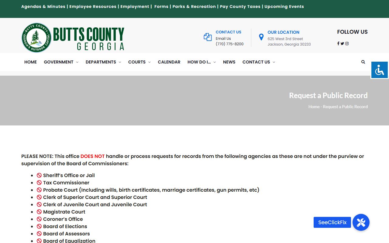 Butts County inmate records open records request page