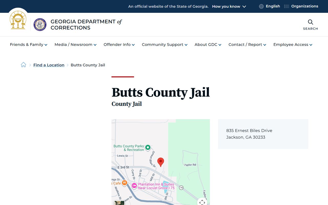Butts County Jail inmate custody GDC location record