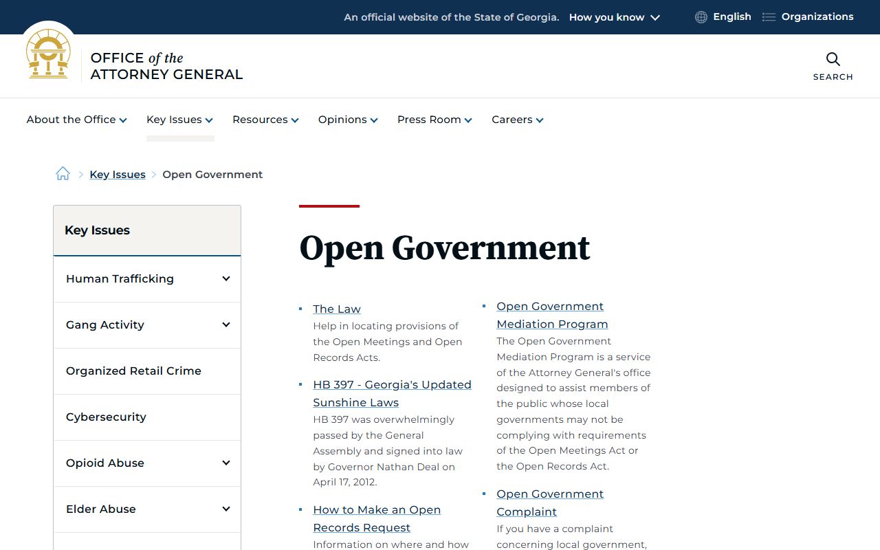Georgia Attorney General open government page